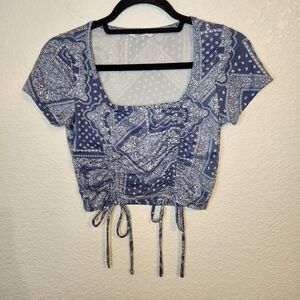 Hello Monday Blue Paisley Women's Top size S bandana crop top y2k